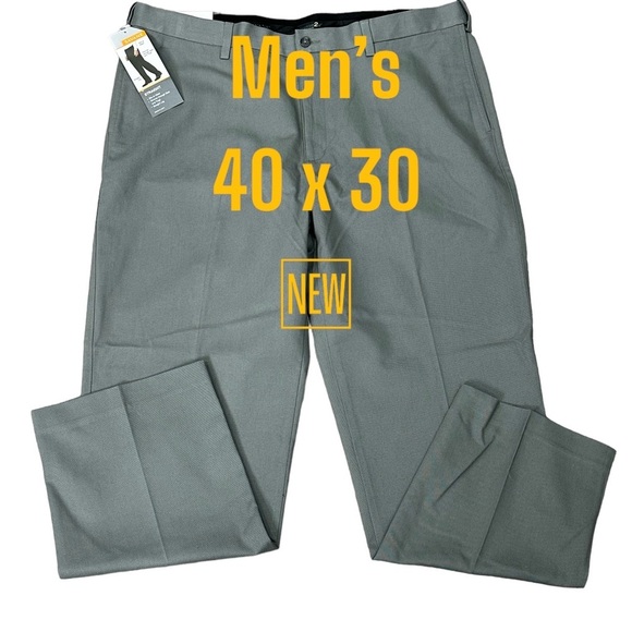 Men's SAVANE 40 x 30 Chino Pants Slacks Gray Straight Fit Cotton Comfort NWT - Picture 2 of 9